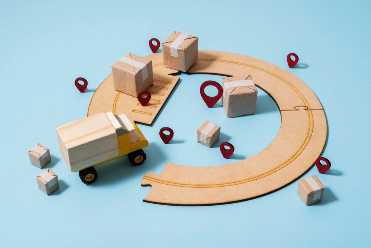 wooden toy truck surrounded by packages